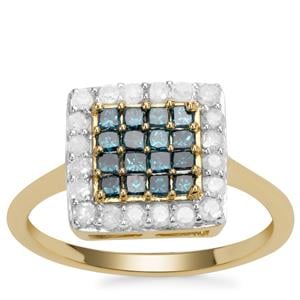 Blue Diamond Ring with White Diamond in 9K Gold 0.75ct