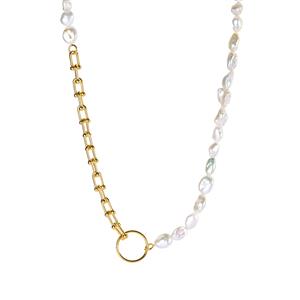 Baroque Cultured Pearl Gold Tone Sterling Silver Necklace (9mm x 7mm)