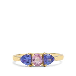 Pink Sapphire & AA Tanzanite 9K Gold Ring ATGW 1.15cts