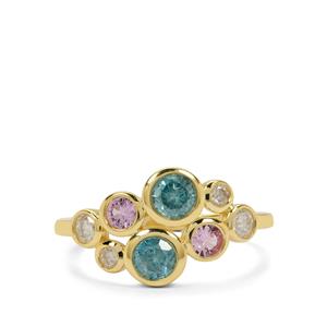 Blue Lagoon, White Diamond & Pink Sapphire 9K Gold Tomas Rae Ring ATGW 1ct