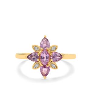 Purple Sapphire & White Zircon 9K Gold Ring ATGW 1.25cts