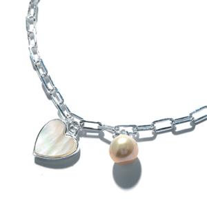 Long Link Chain With Freshwater Pearl & Heart Charm (6-7mm)