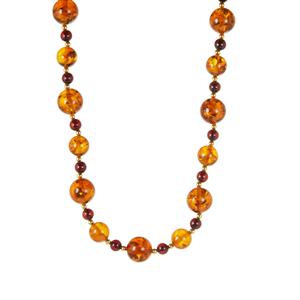 Baltic Cognac and Cherry Amber Gold Tone Sterling Silver Necklace