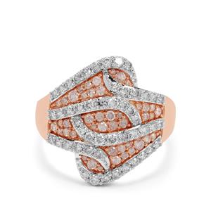 1ct White, Natural Pink Diamonds 9K Rose Gold Ring 