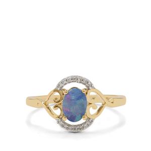Crystal Opal on Ironstone & White Zircon 9K Gold Ring 