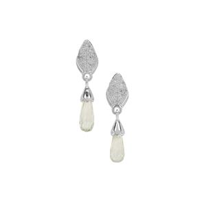 Minas Novas Hiddenite & White Zircon Sterling Silver Earrings ATGW 3cts