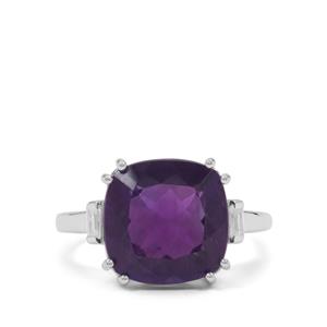 Zambian Amethyst Ring with White Zircon in Sterling Silver 6.40cts