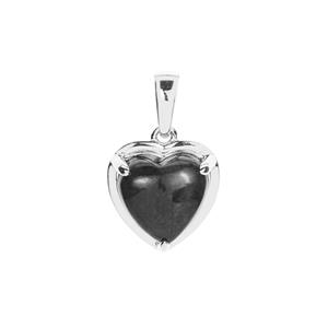 3.66ct Natural Black Burmese Jade Sterling Silver Heart Pendant 