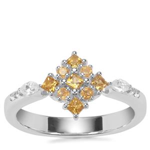 Yellow Tourmaline, Diamantina Citrine Ring with White zicron in Sterling Silver 0.54cts