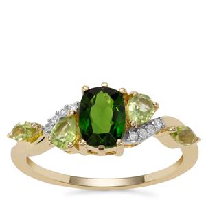 Chrome Diopside, Peridot Ring with White Zircon in 9K Gold 1.59cts