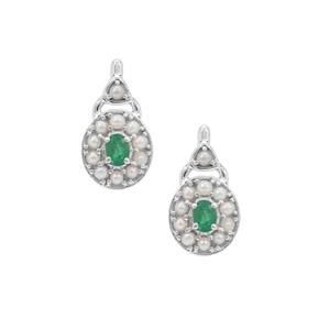 Zambian Emerald & Kaori Cultured Pearl Sterling Silver Earrings