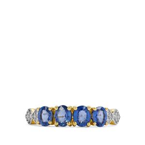 Ceylon Blue Sapphire & White Zircon 9K Gold Ring ATGW 1.70cts