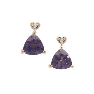 Blueberry Quartz Earrings with Diamond in 9K Gold 1.41cts