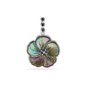 Paua & Black Spinel Sterling Silver Flower Pendant