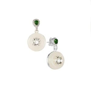 Type A Khotan Mutton Fat Jade & Guatemalan Green Jadeite Sterling Silver Earrings  ATGW 17.80cts