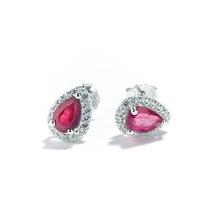 Ruby & White Zircon Sterling Silver Earrings
