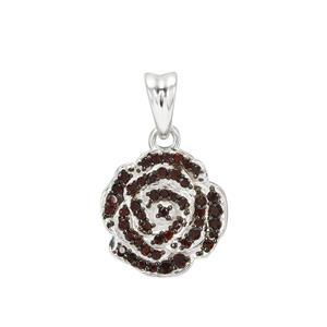 Sterling Silver Camelia With 0.43cts Garnet Pave Charm