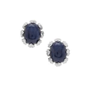 Ceylon Blue Sapphire Earrings with White Zircon in Sterling Silver 6.15cts