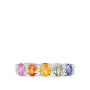 Rainbow Sapphire & White Zircon Sterling Silver Ring ATGW 1.18cts