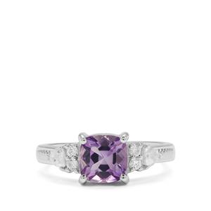 Moroccan Amethyst & White Zircon Sterling Silver Ring ATGW 1.80cts