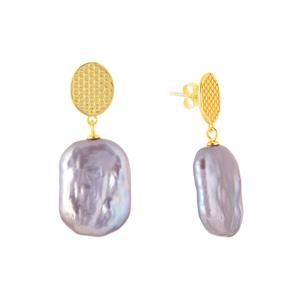 Baroque Freshwater Cultured Pearl Gold Tone Sterling Silver Earrings (19X15 MM)
