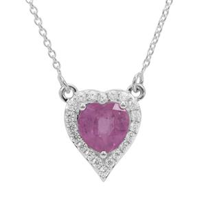 Ilakaka Hot Pink Sapphire & White Zircon Sterling Silver Heart Necklace ATGW 2.85cts (F)