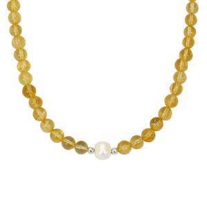 Freshwater Cultured Pearl & Diamantina Citrine Sterling Silver Necklace (7x6 MM)