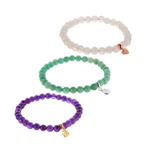 Sundar Gemstone Strecthable Bracelet with Sterling Silver Charm 45cts - Available in Amethyst, Amazonite and Rose Quartz 