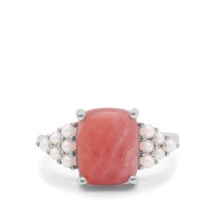 Rhodochrosite & Kaori Cultured Pearl Sterling Silver Ring 