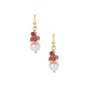 Kaori Cultured Pearl Earrings with Pink Tourmaline in Gold Tone Sterling Silver 