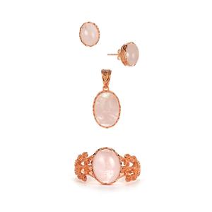'The Galileia Suite' Morganite Rose Tone Sterling Silver Set of Ring, Earrings & Pendant 11.92cts