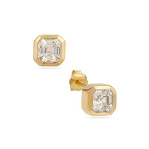 2cts Asscher Cut Ratanakiri Zircon 9K Gold Earrings 