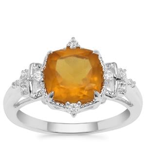 Burmese Amber Ring with White Zircon in Sterling Silver 1.02cts