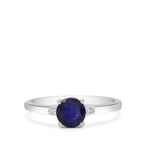 Blue Sapphire & Diamond Sterling Silver Ring 