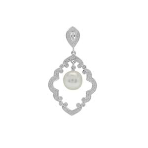 South Sea Cultured Pearl & White Zircon Sterling Silver Pendant (9mm)