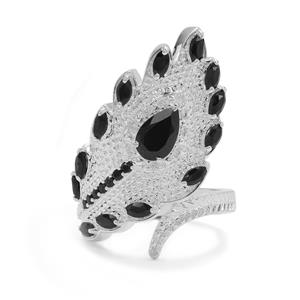 Black Spinel & White Zircon Sterling Silver Ring ATGW 2.95cts