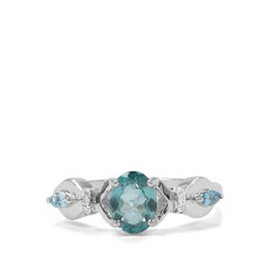 Madagascan Blue Apatite, Sky Blue Topaz & White Zircon Sterling Silver Ring ATGW 1.37cts
