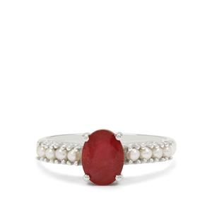 Seed Pearl & Thai Ruby Sterling Silver Ring (F) (2 MM)