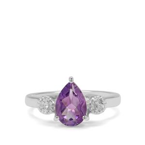 Moroccan Amethyst & White Zircon Sterling Silver Ring ATGW 1.90cts