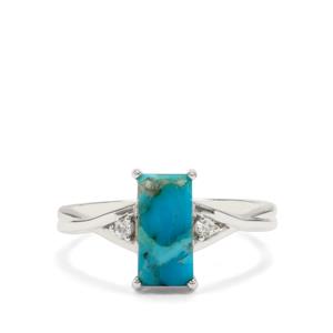 Bonita Blue Turquoise & White Zircon Sterling Silver Ring ATGW 1.50cts