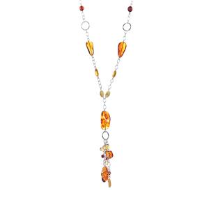 Baltic Cherry, Cognac, Champagne & Butterscotch Amber Sterling Silver Necklace 
