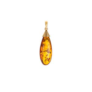 Baltic Cognac Amber Gold Tone Sterling Silver Pendant (33 x 13mm)