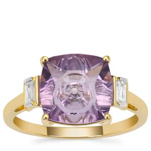 Lehrer Quasar Cut Ametista Amethyst Ring with White Zircon in 9K Gold 3.20cts