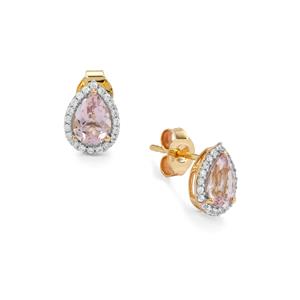 Idar Pink Morganite & White Zircon 9K Gold Earrings ATGW 1.45cts