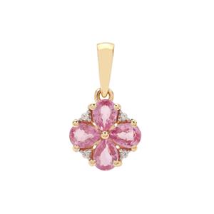 Madagascan Pink Sapphire Pendant with White Zircon in 9K Gold 1ct