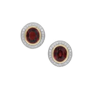 Malawi Garnet Earrings with White Zircon in 9K Gold 3.30cts