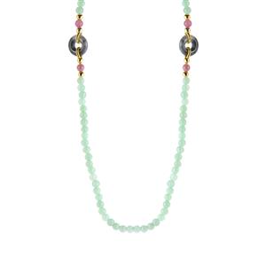 Type A Burmese Jadeite & Pink Tourmaline Gold Tone Sterling Silver Necklace ATGW 52.80cts