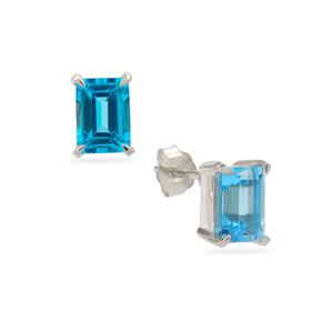 3cts Swiss Blue Topaz Platinum Plated Sterling Silver Earrings 