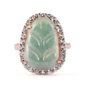 Type A Burmese Fei Cui Jadeite & Topaz Rose Gold Tone Sterling Silver Ring ATGW 11.50cts