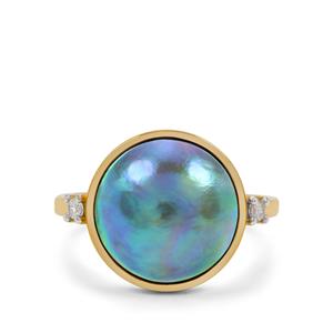 EYRIS BLUE PAUA Cultured Pearl & White Zircon 9K Gold Ring (13MM)